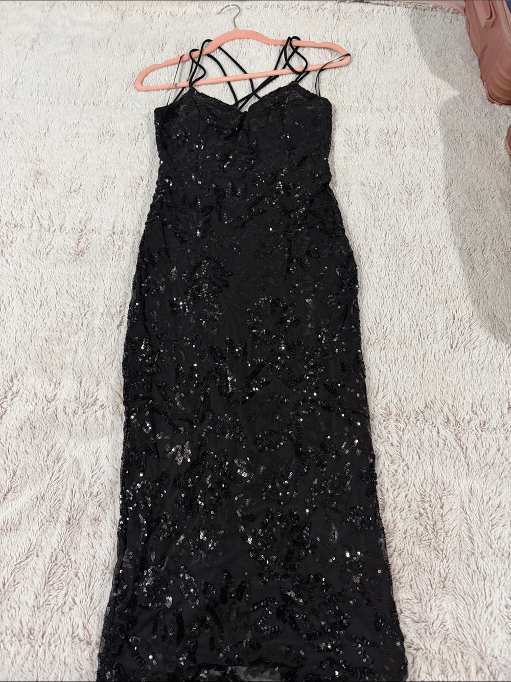 Windsor Black Sequin Maxi Dress with Strappy Crisscross Back